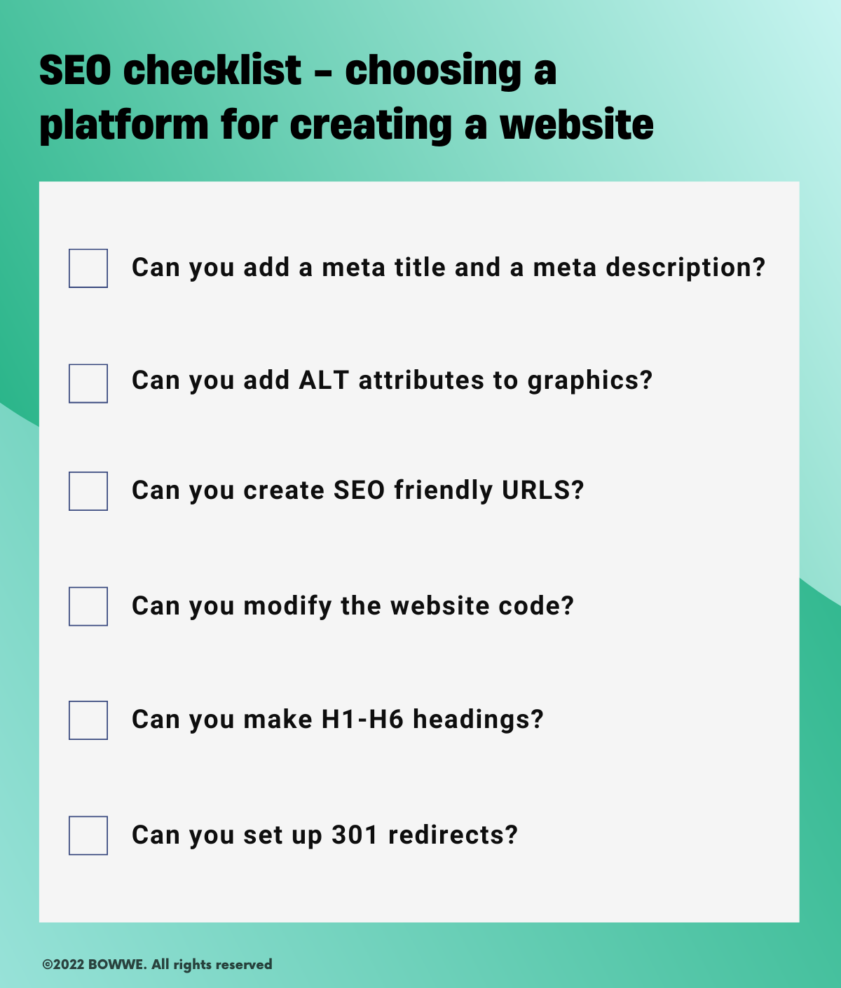 SEO Checklist of what to paid attention to when choosing platfor for website creation
